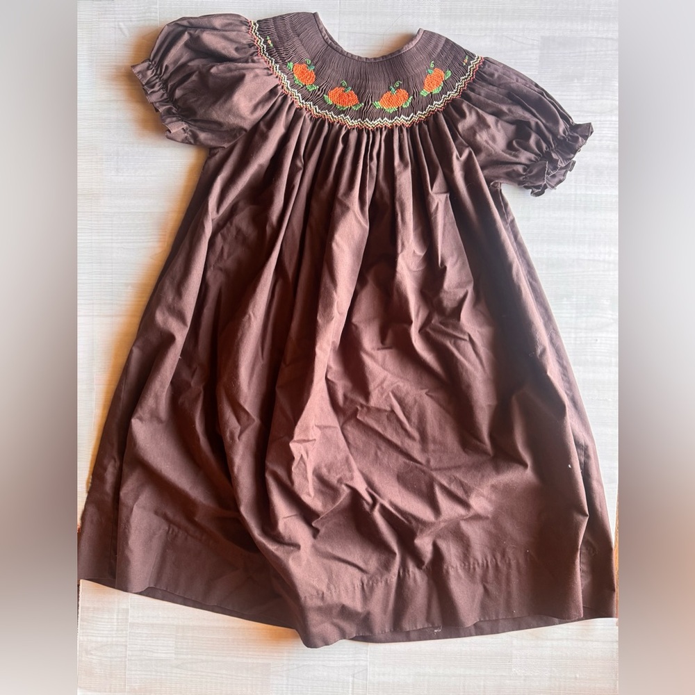 Brown Pumpkin Smocked Dress